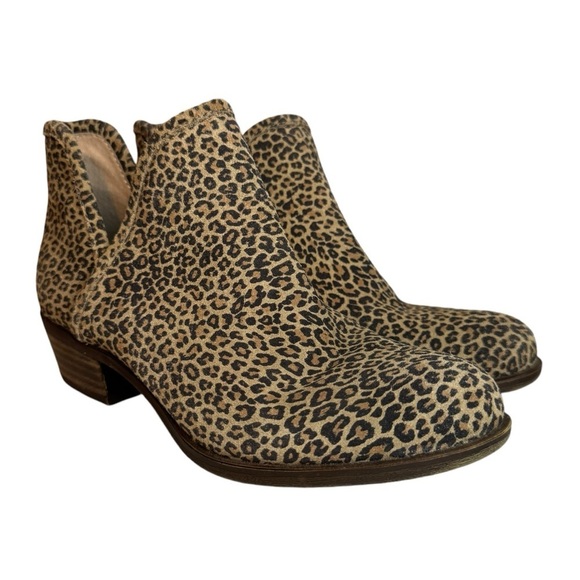 Lucky Brand Baley2 Leopard print leather booties ankle boots womens shoes 7 - Picture 1 of 10